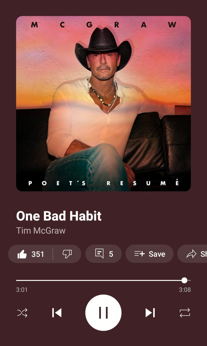 I love this song from @TheTimMcGraw's new album!
#OneBadHabit
music.youtube.com/watch?v=sJHfNR…