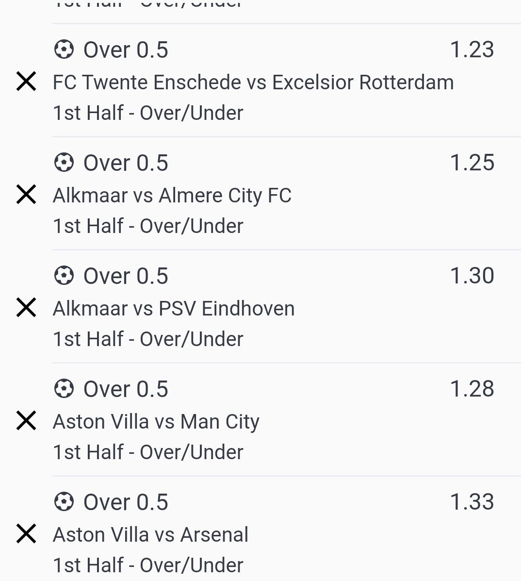 STARTING TODAY 1.1K ODDS FIRST HALF OVER 0.5     36B1AEB
