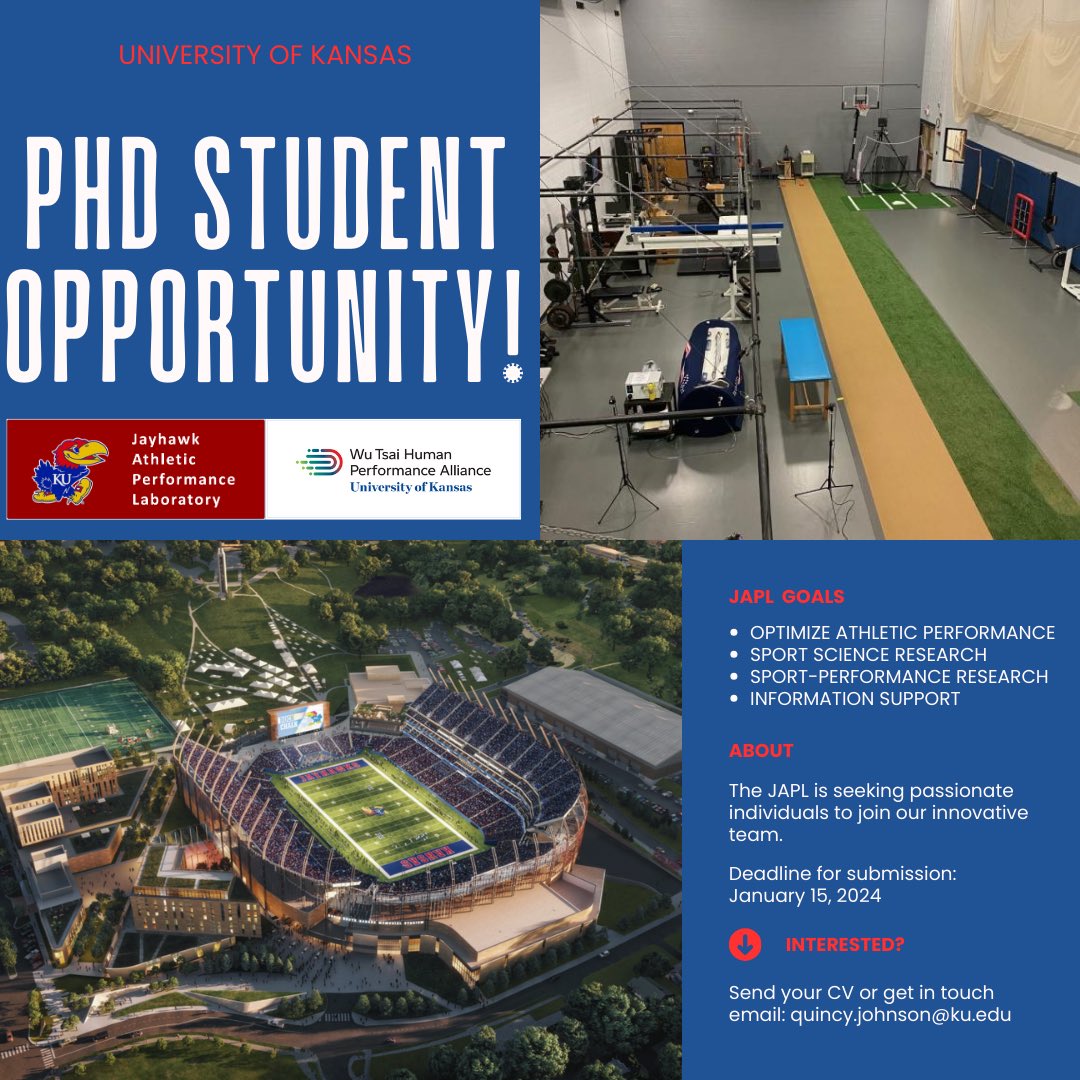Now recruiting a fully funded PhD student to join <a href="/UnivOfKansas/">University of Kansas</a> in Fall 2024! If interested in applied sport science, strength and conditioning, and long-term athletic development contact quincy.johnson@ku.edu for more info. hses.ku.edu