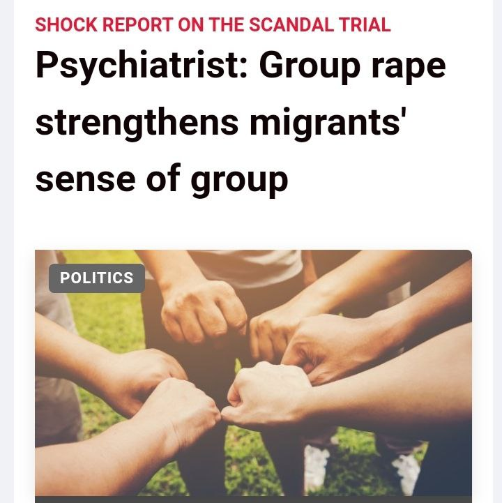 UltraDane's tweet photo. Isn't that lovely,
Germany's forensic psychiatrist Nahlah Saimeh said the origin of the perps should be taken into account and that gang rape has “identity-forming” elements for the perpetrators, who suffer from “emotional and social impoverishment”.

https://t.co/REAK6NxsSr https://t.co/Mx3YD0yrZK