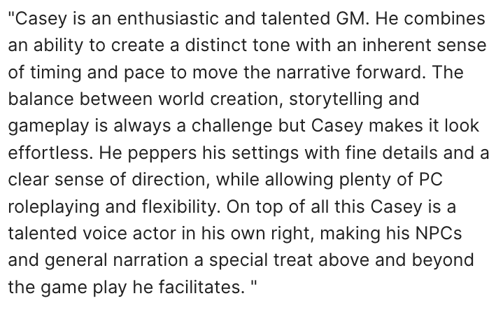 CleverCase's tweet image. Got a new review for my work on @startplaying ! 

Come take a look at the Spooky #DnD5e  and #Doctorwho games I'm running, and grab yourself a table. Session zero's free! 

startplaying.games/gm/caseyjones