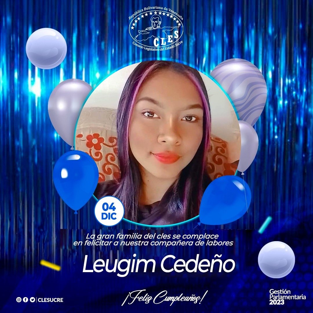CleSucre's tweet photo. La gran família del CLES se complace en felicitar a nuestra compañera de labores, Leugim Cedeño, le deseamos un felíz cumpleaños lleno de vida y salud.

#SomosCles #ChávezsiempreChávez #GestiónParlamentaria2023 https://t.co/gWeZU6ql6a