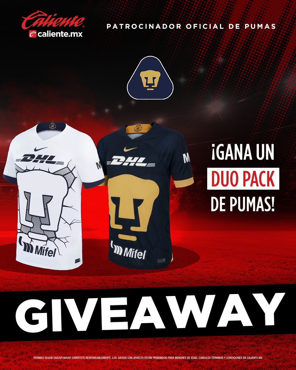 PUMAS (@pumasmx) on Twitter photo 🚨🐾 GIVEAWAY STARTER PACK PUMA 🐾🚨
1️⃣Dale RT y ❤️ a este post
2️⃣ Sigue a <a href="/calientesports/">Caliente Sports</a>
3️⃣ Ingresa a este link y participa aquí: 📲 instagram.com/p/C0c77c6oDak/…
¡VAN! 🙌🏽
#DePumasSoy #DeCanteraSomos 🚨🐾 GIVEAWAY STARTER PACK PUMA 🐾🚨
1️⃣Dale RT y ❤️ a este post
2️⃣ Sigue a <a href="/calientesports/">Caliente Sports</a>
3️⃣ Ingresa a este link y participa aquí: 📲 instagram.com/p/C0c77c6oDak/…
¡VAN! 🙌🏽
#DePumasSoy #DeCanteraSomos