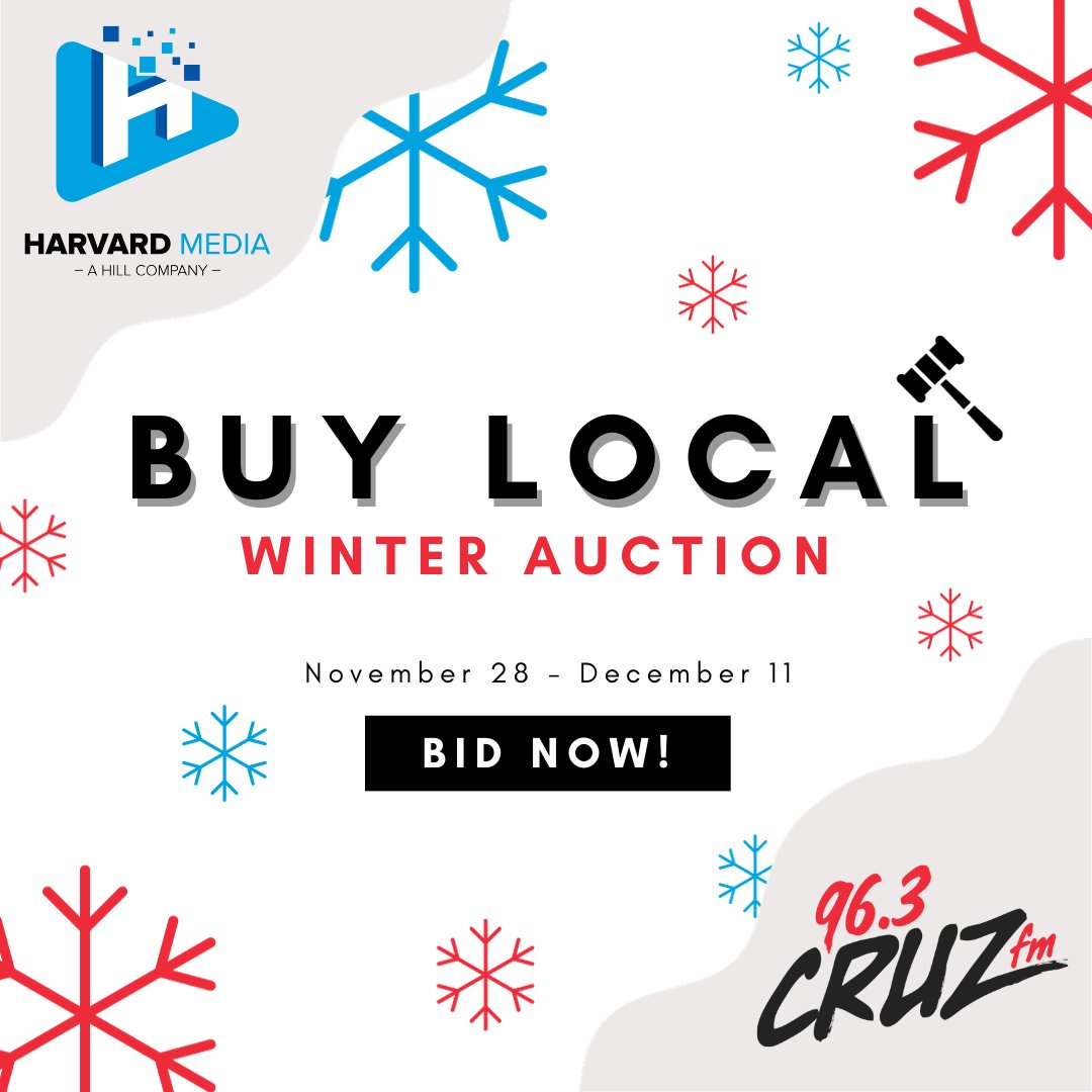 🎁 96.3 Cruz FM presents the Winter Auction! It’s an online auction full of great items from local businesses to get your holiday shopping started.  Bidding is open now

Bidding is open now 👇
harvardmediaauctions.com/Event/Details/…