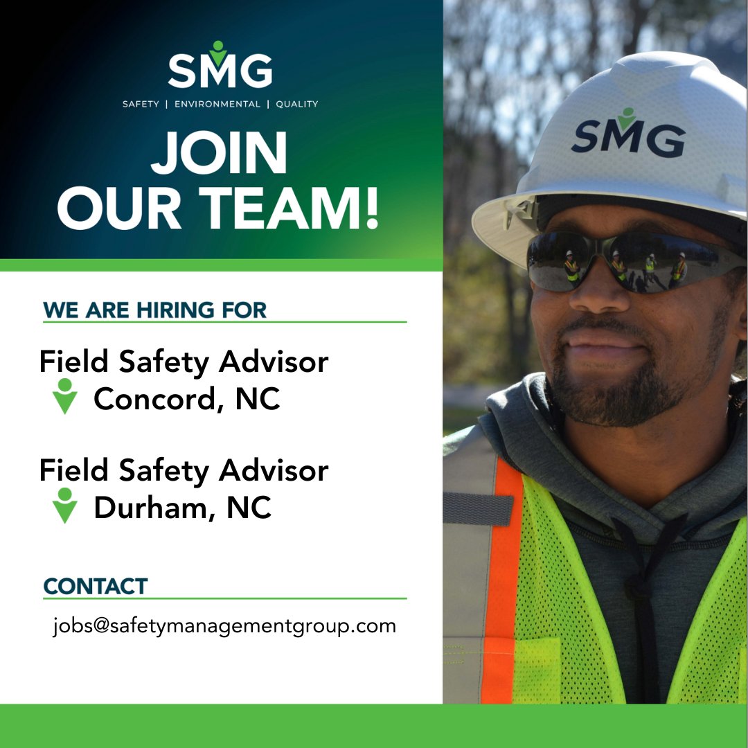 SMGINDY's tweet photo. We are looking for a field safety advisor in Durham, NC and in Concord, NC. See the links for requirements and description.

Field Safety Advisor – Durham, NC
https://t.co/8TAKzIJ0pa

 Field Safety Advisor – Concord, NC
https://t.co/WuYDBc90qY https://t.co/Ej9VQDxD2S