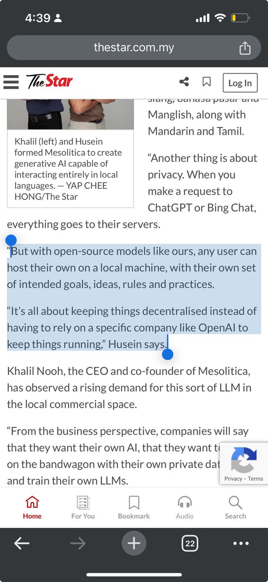 Congrats on featuring in big local news ⁦@khalilhimura⁩ ⁦@mesolitica⁩ ⁦@TheNousPsyche⁩ Stay true to the path of open source. Welcome to web3 🙏