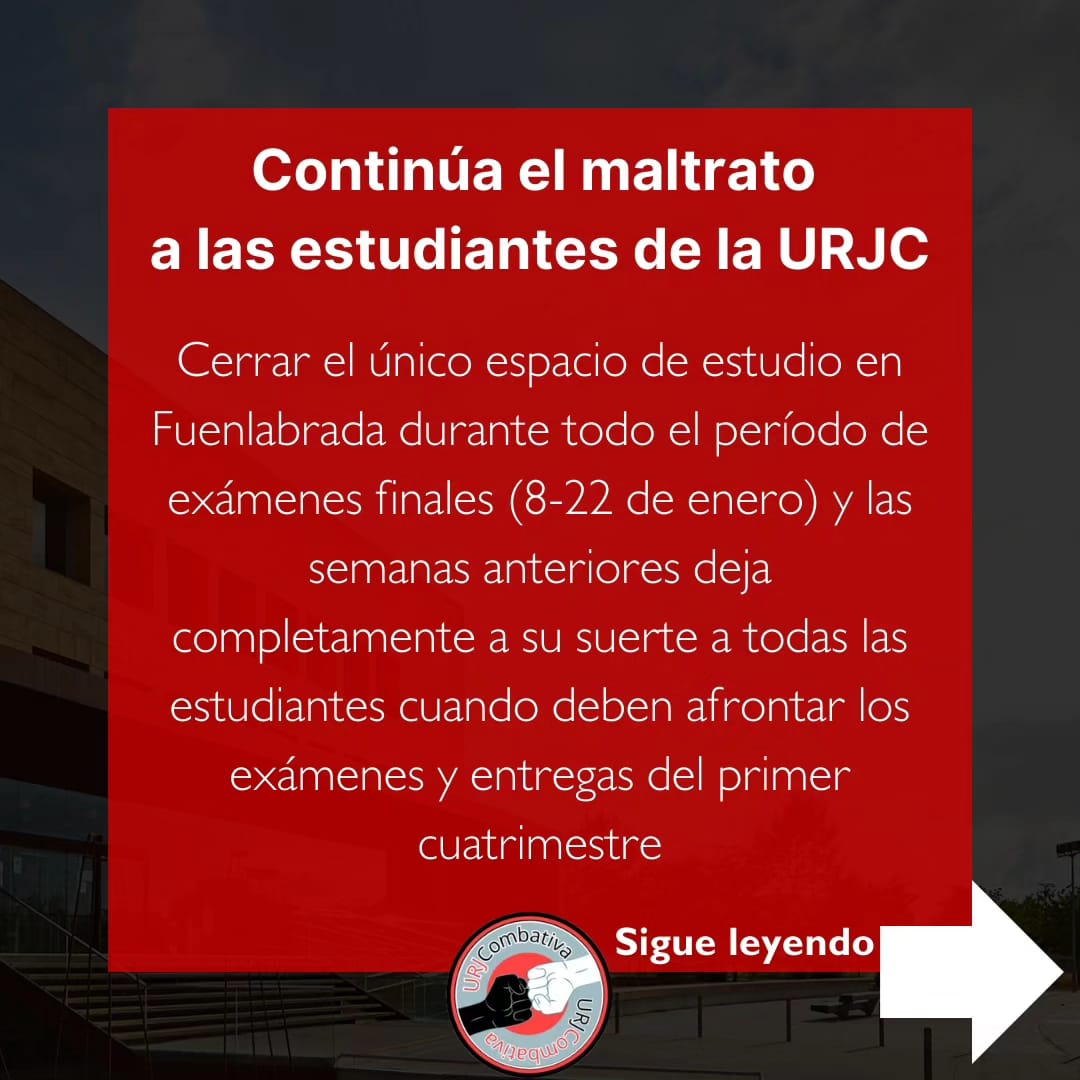 URJCombativa's tweet photo. El estudiantado de la URJC está harto de que se nos menosprecie y de que nuestra educación se tome a risa por parte de la universidad‼️
Esperamos una rectificación. https://t.co/gSqTNimNvV