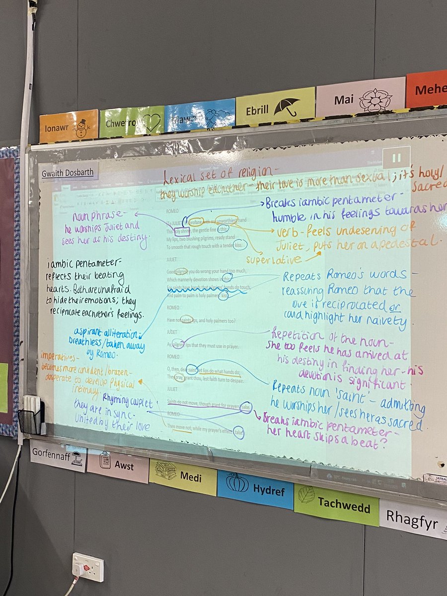 MullenJones's tweet image. Excellent lesson with year 10 exploring how language and techniques are used to present love in Romeo and Juliet’s shared sonnet👏🏻