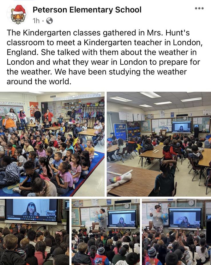 jlojo19's tweet photo. Thank you at @MaryAnneHunt11 for inviting me to speak to the kindergarten children and teachers at Peterson Elementary School NC, all about the weather in London. I had a lovely time meeting your amazing students. I can’t wait for our next meet up ☺️. 🇬🇧🇺🇸@ParticipateLrng https://t.co/gRHG2zoo9H