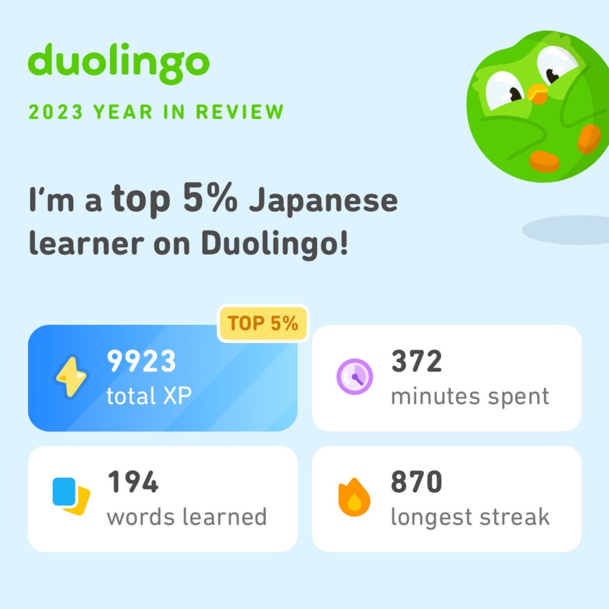 Ehbit_'s tweet image. duolingo wrapped just dropped #Duolingo365
