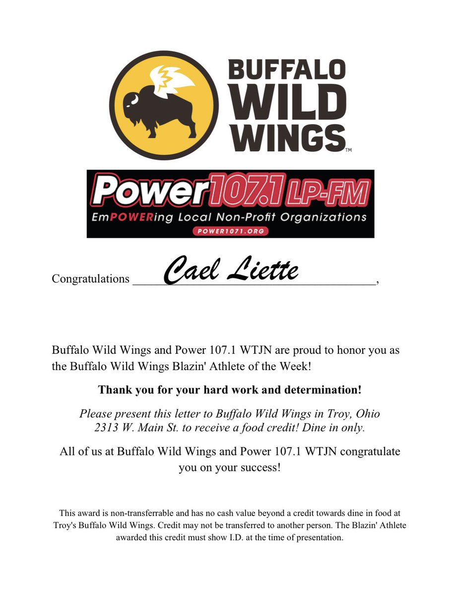 Cael Liette (@caelliette) on Twitter photo Blazin Athlete of The Week!! <a href="/BWWings/">Buffalo Wild Wings</a> <a href="/TippecanoeAD/">Tipp Red Devils</a> <a href="/TippFB/">Tippecanoe Football ๐</a> Blazin Athlete of The Week!! <a href="/BWWings/">Buffalo Wild Wings</a> <a href="/TippecanoeAD/">Tipp Red Devils</a> <a href="/TippFB/">Tippecanoe Football ๐</a>