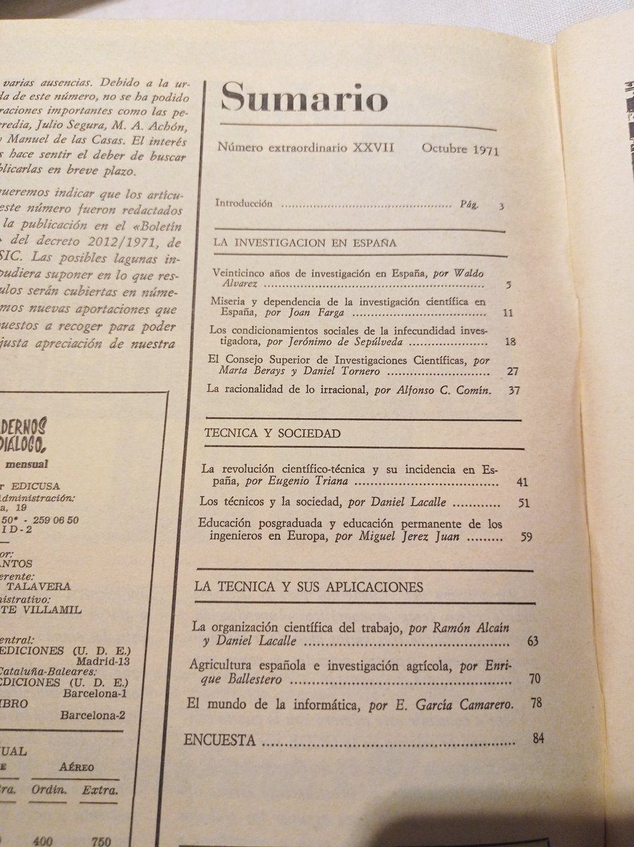 Super interesante este monográfico sobre la ciencia en España de Cuadernos para el Diálogo (1971).