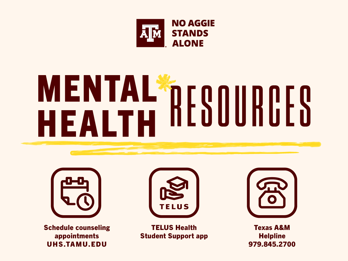 Take the first step. There is nothing more important than your mental health, and there are resources at @tamuUHS to help you take care of yourself: tx.ag/ResourcesMH