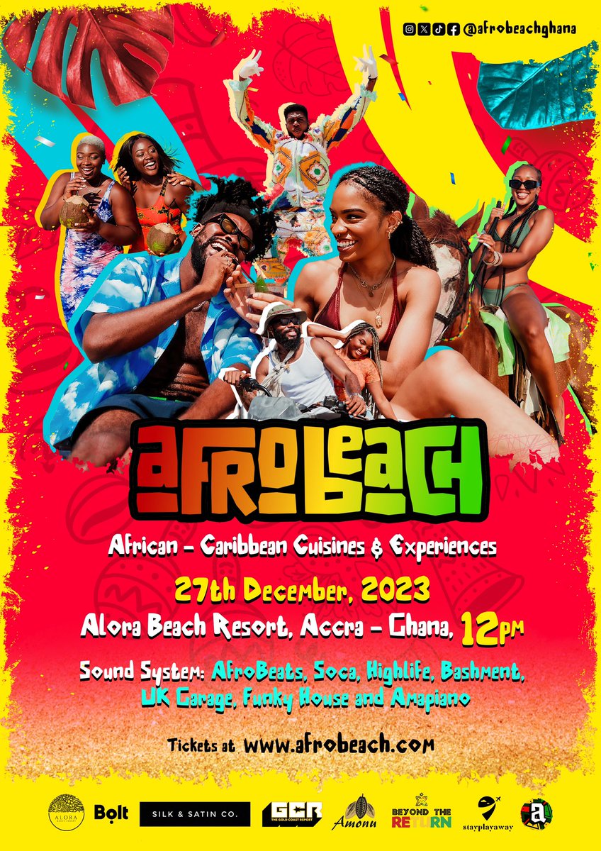 afrobeachghana's tweet photo. Taking you to the Caribbean islands 🏝️right here in Accra 🇬🇭.  Experience the biggest fusion of Afro-Caribbean culture, 🥙cuisine and 🎵music.

📍Alora Beach Resort, Accra, Ghana
🗓️27th December 2023
🎫  https://t.co/p79eIcYI3u https://t.co/g1nEpgybgJ