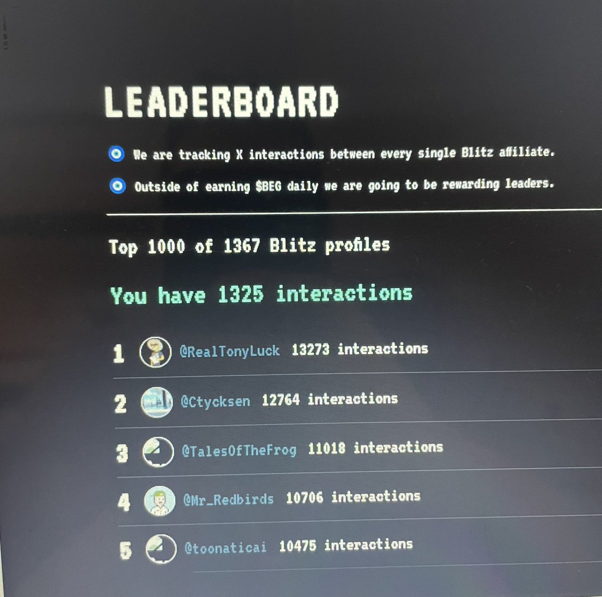 How many from the top 1000 do you guys think will be rewarded? $BEG #BLITZ