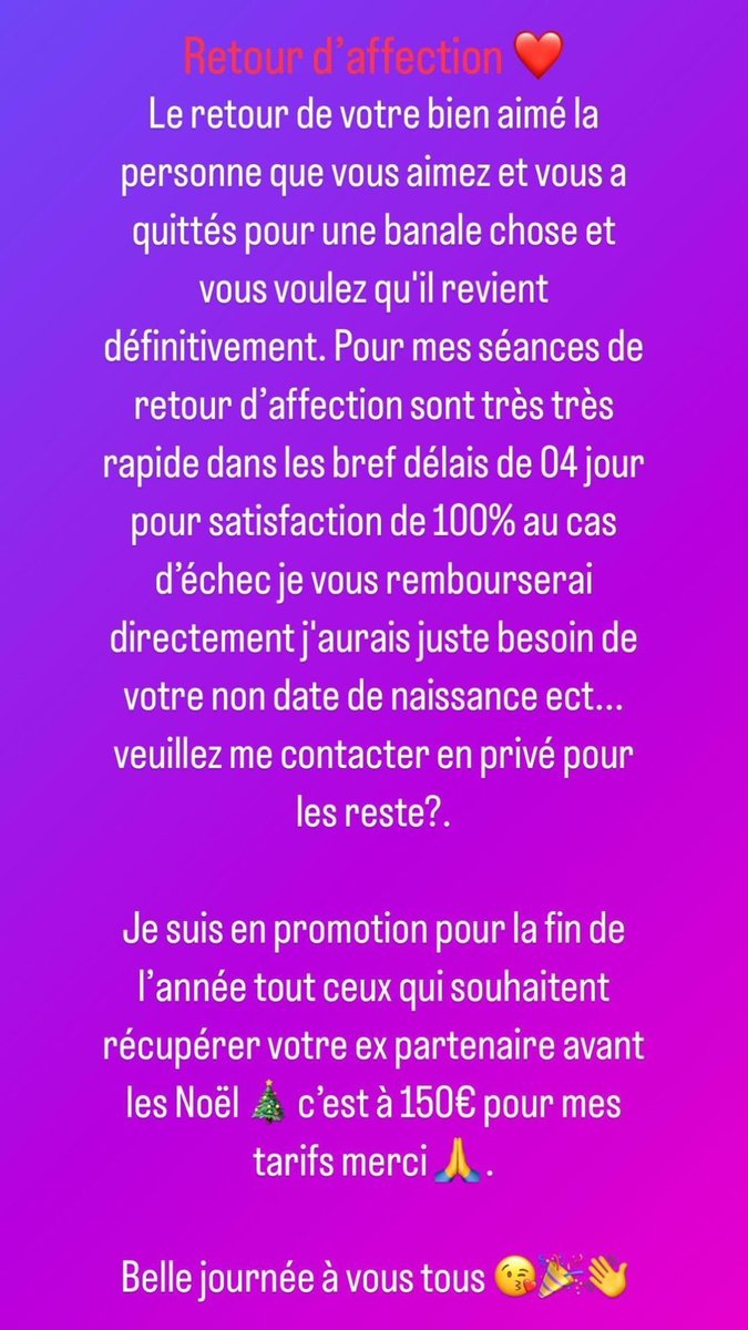 universvoyance1's tweet photo. 👉Retour d'affection.  
👉Vous n'arrivez pas avoir votre âme sœur 
👉Contacte défunt 😏
👉problème professionnels 
👉attirance de la chance 
👉Que vous réserve l'avenir 
Contacter moi en privé 
https://t.co/wBJEJJ37zE https://t.co/MoP1WvKJGe
