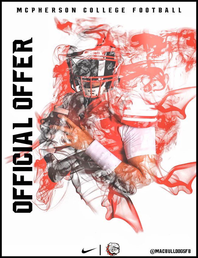 After a great talk with <a href="/CoachJFisc/">Coach Fiscus</a>  I am honored receive a offer to continue my athletic and educational pursuit with <a href="/MACBulldogsFB/">McPherson Football</a> <a href="/coachwes_23/">Ryan “Wes” Wesley</a> <a href="/coachjohnson59/">Nathan Johnson</a>