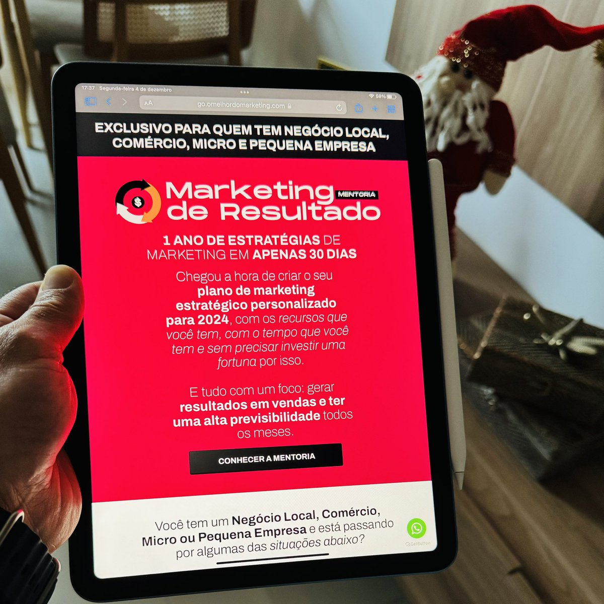 Faltam 4 dias para o lançamento 🚀 do meu grupo de mentoria, primeira turma de 2024.

Quer ser avisado(a)?

Clique aqui
go.omelhordomarketing.com/whatsapp/