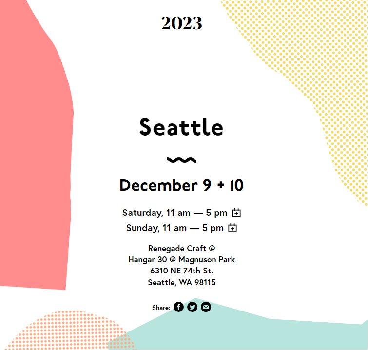 SeattleParks's tweet photo. Coming up this weekend at #MagnusonPark, a fantastic chance to complete your holiday shopping with local artists! Over 180 artisans and craftspeople in attendance, from apparel to performances to sculptors!
For more info, see https://t.co/oBbIyPKDLK https://t.co/Sn912RML8s