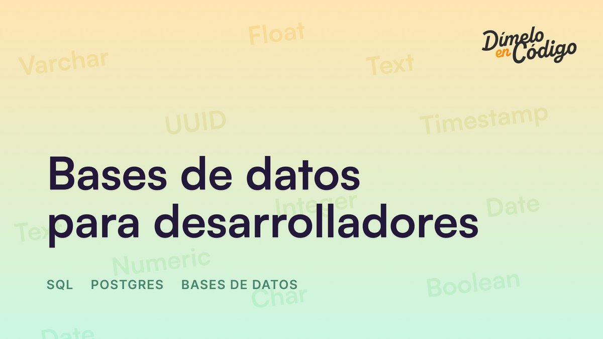 Hoy hago público el lanzamiento del Curso de bases de datos para desarrolladores. Comienza tu año aprendiendo una nueva tecnología con descuento de navidad.

Utiliza 'REGALONAVIDAD' para acceder a un 10% de descuento en el curso.

Nos vemos en el curso 🧡
dimeloencodigo.com/cursos/bases-d…