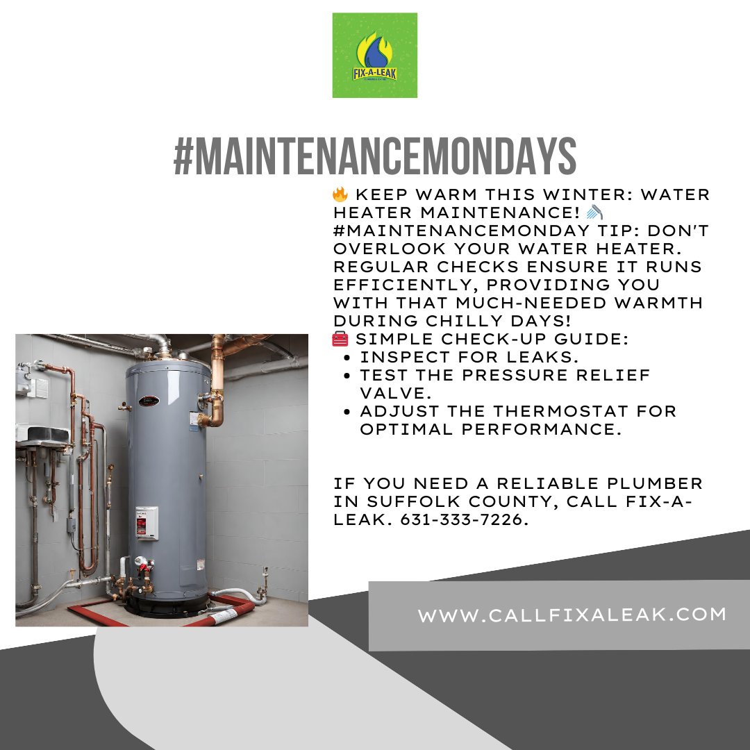 fixaleak01's tweet image. Don&apos;t overlook your water heater. Regular checks ensure it runs efficiently, providing you with that much-needed warmth during chilly days! #EfficientHome #PlumbingExperts and #SmithtownPlumbing #HauppaugePlumbing #CommackPlumbing.