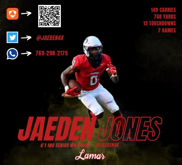 Lamar School Football (@lamarschool_fb) on Twitter photo 🚨College Coaches🚨
As you start getting on the road don’t forget to come see <a href="/Jaeden4x/">Jaeden Jones ⭐️</a> at Lamar School
Can play RB, WR, CB and S
hudl.com/profile/196838… 🚨College Coaches🚨
As you start getting on the road don’t forget to come see <a href="/Jaeden4x/">Jaeden Jones ⭐️</a> at Lamar School
Can play RB, WR, CB and S
hudl.com/profile/196838…
