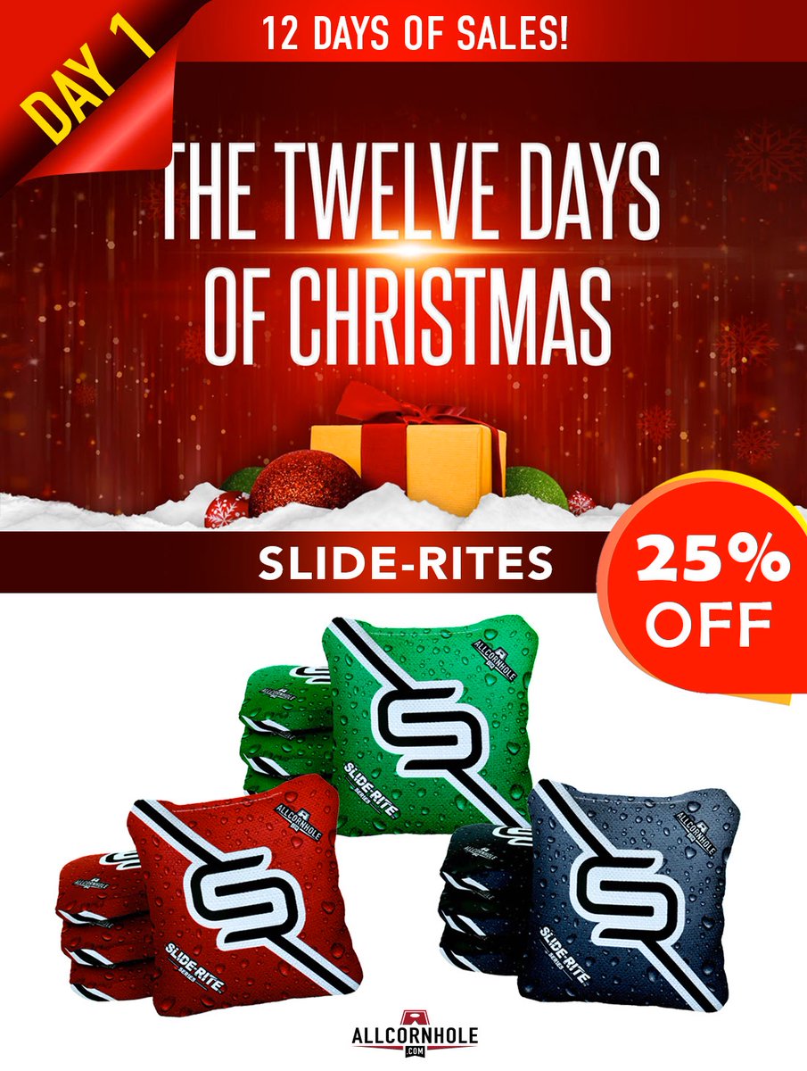 12 DAYS OF CHRISTMAS IS HERE!
Slide-Rite bags are 25% OFF today only!

Order your bags by December 15th in order to have them in time for Christmas.

Discounts are applied at checkout!

allcornhole.com/products/slide…  <a href="/AllCornhole_com/">AllCornhole</a>