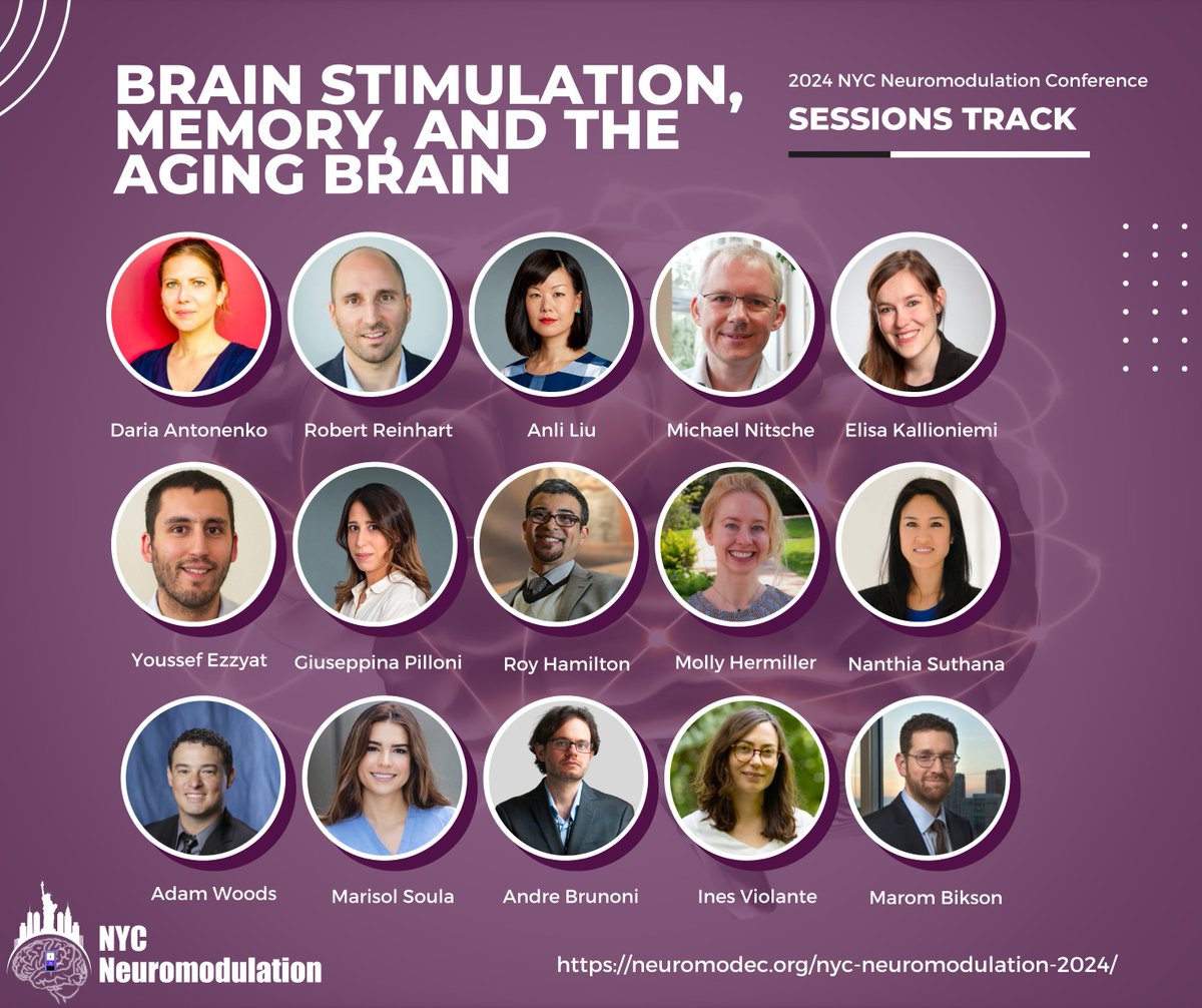 [Featured Sessions Track] Brain Stimulation, Memory, and the Aging Brain at #NYCN2024 featuring @e_Kallioniemi @MaromBikson @adamjwoods @SoulaMarisol @mollyhermiller @SuthanaLab @BrunoniProf @inesviolante The program is rapidly developing. Learn more👉 bit.ly/469McrG