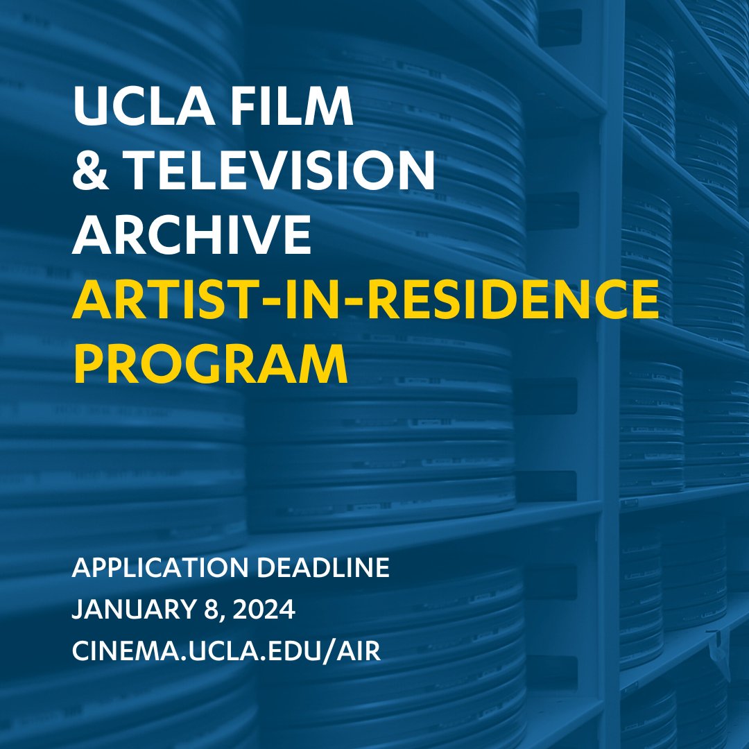The Archive’s inaugural artist-in-residence program will host an emerging artist for two weeks to activate the Archive’s collection in their artistic practice. Residency to be completed by June 30, 2024. Visit our website to review details: cinema.ucla.edu/air