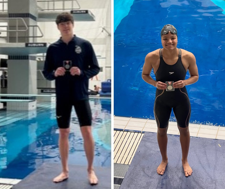 Congratulations to swimmers from Baker, Davidson &amp; Murphy who competed in the AHSAA state meet. Top finishers were Baker's Andon Ellzey (left, second in the 100 &amp; 200 freestyle) &amp; Davidson's Peyton Williams (right, second in 200 IM &amp; third in 100 breaststroke). #AimForExcellence