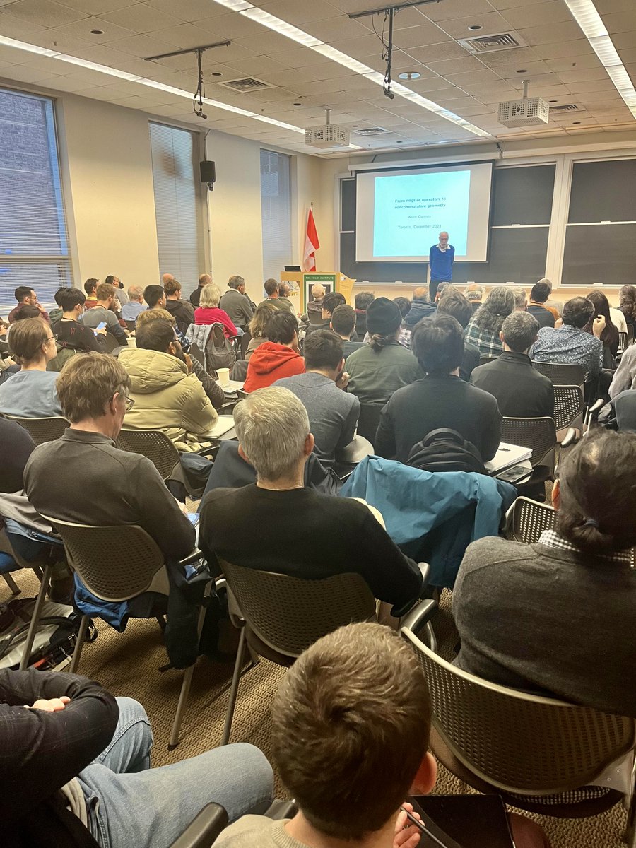 FieldsInstitute's tweet photo. 🤩Absolutely full house for the first of Alain Connes' three lectures on noncommutative geometry.
Missed registration? Don't let the #FOMO get you down!
Subscribe to our YouTube channel to be notified when the whole series gets posted: https://t.co/aTgJ21SYPM https://t.co/xCZ0MHIclT