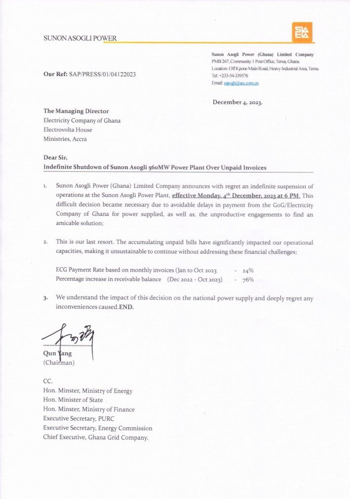 obiMpenaAustine's tweet photo. If your lights just went off this evening then brace yourself for "dumsor" because Sunon Asogli has shut down its 560MW Power plant over unpaid bills https://t.co/RSsOWTfd4I