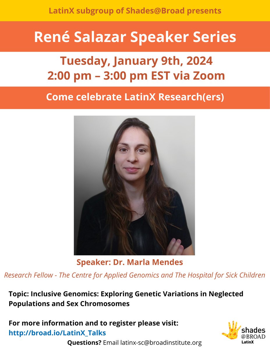 Marla Mendes de Aquino (@marlamendesa) on Twitter photo Super happy to present on the LatinX series on <a href="/broadinstitute/">Broad Institute</a> on January 9th about my academic paths and current projects...=) Super happy to present on the LatinX series on <a href="/broadinstitute/">Broad Institute</a> on January 9th about my academic paths and current projects...=)