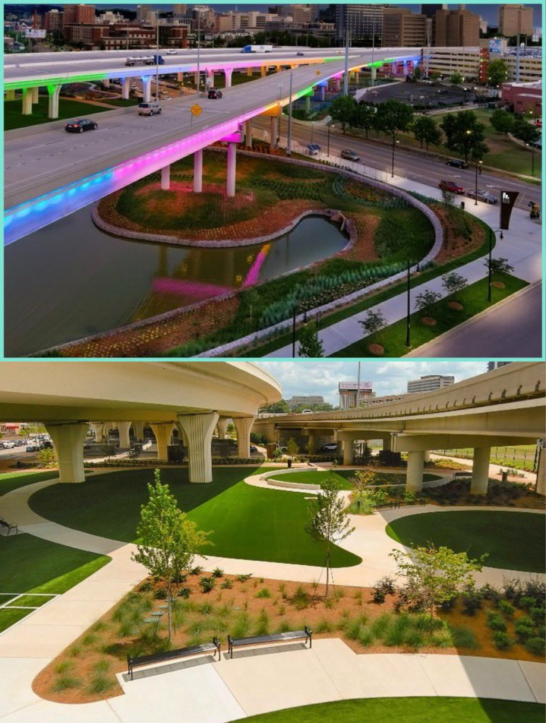 jordan_bhm's tweet photo. @the_transit_guy While I HATE that BHM replaced the existing interstate instead of the proposed below-grade option, I genuinely like the CityWalk BHAM park they installed. 10 blocks, each w/different activated zones: playground, dogpark, gaming, skatepark; amphitheater, food truck, beer garden https://t.co/ft8a5au8it