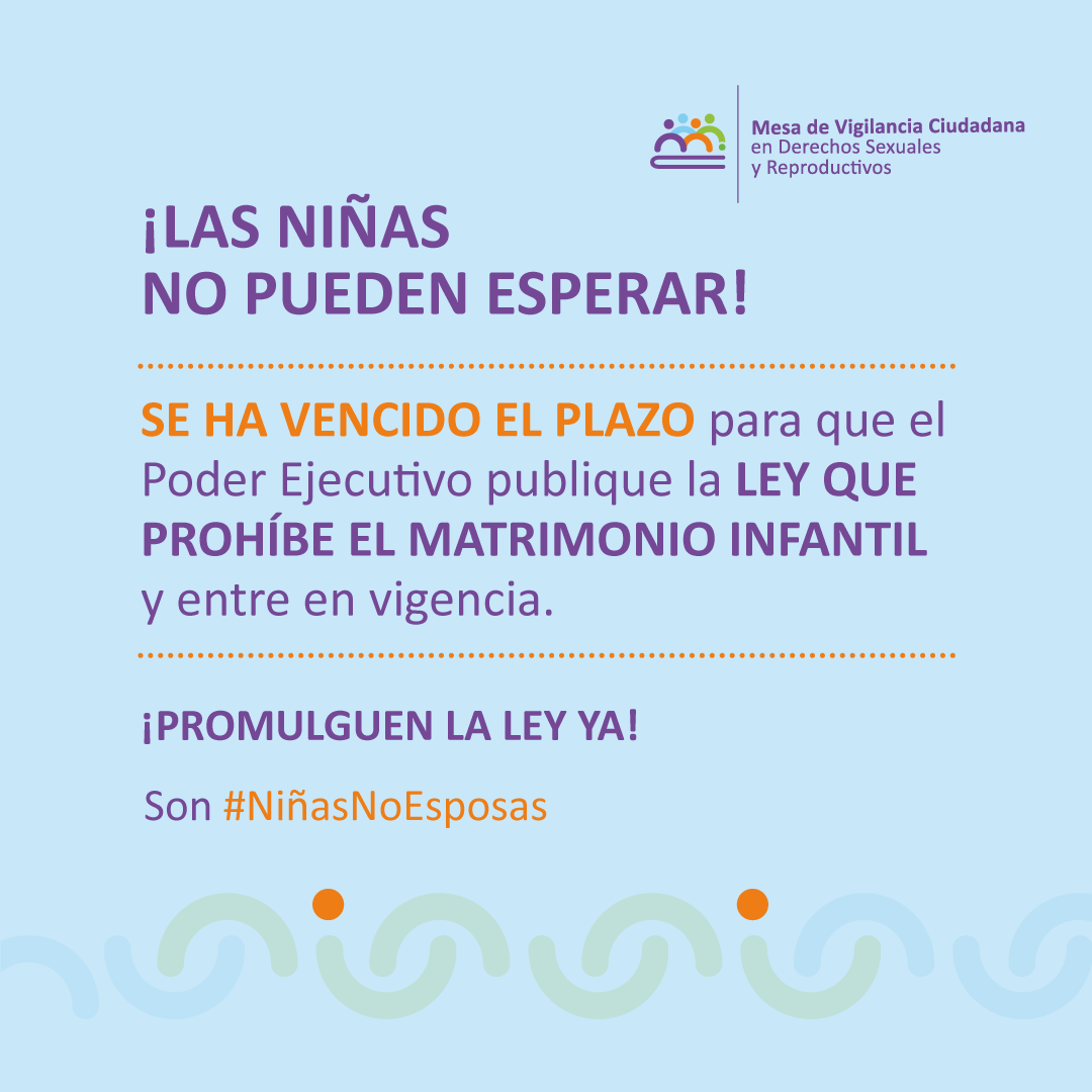 ashantiperu's tweet image. Únete a la sociedad civil y a organismos internacionales para exigir a @presidenciaperu la publicación inmediata de esta ley. La no promulgación deja a nuestras niñas y adolescentes expuestas a prácticas que atentan contra su bienestar y desarrollo integral. Son #NiñasNoEsposas