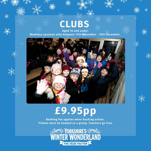 Check out our amazing Clubs deal! Available Monday - Friday on any session between November 17th - December 15th! Email us at admin@yorkshireswinterwonderland.com to make your club booking today #Yorkshireswinterwonderland #iceskating #outdooricerink #york #yorkshire