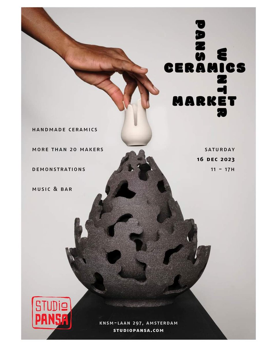 On Saturday 16th December I'll be part of Pansa Ceramics Winter Market - come!

Pop by and check out amazing ceramic artists, throwing demonstrations, drinks and music

Location: Studio Pansa KNSM Amsterdam
Date: Saturday 16th December 
Time: 11.00-17.00
Admission: free