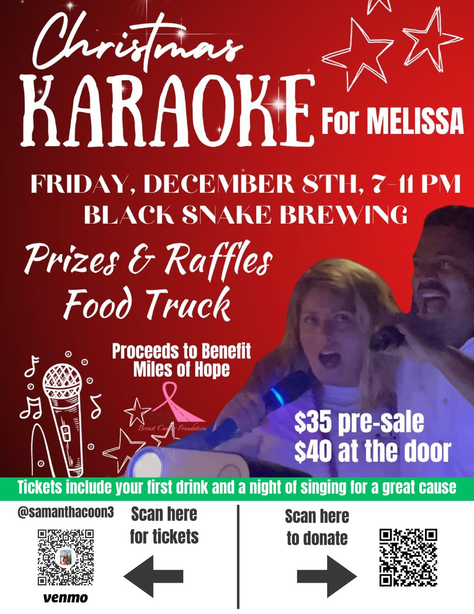 I know not many of you are local to the Hudson Valley, but you are welcome to attend this fun holiday event in memory of my wife, Melissa. You can also make a donation through the QR code on the right side of the picture. It's taking place at Black Snake Brewing in Staatburg, NY.