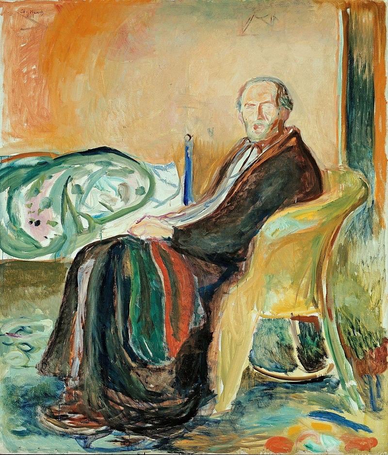 Edvard Munch (1863–1944)
Self-Portrait with the Spanish Flu
1919 
oil on canvas 
height: 150 cm (59 in); width: 131 cm (51.5 in) 
National Gallery of Norway
National Museum of Art, Architecture and Design