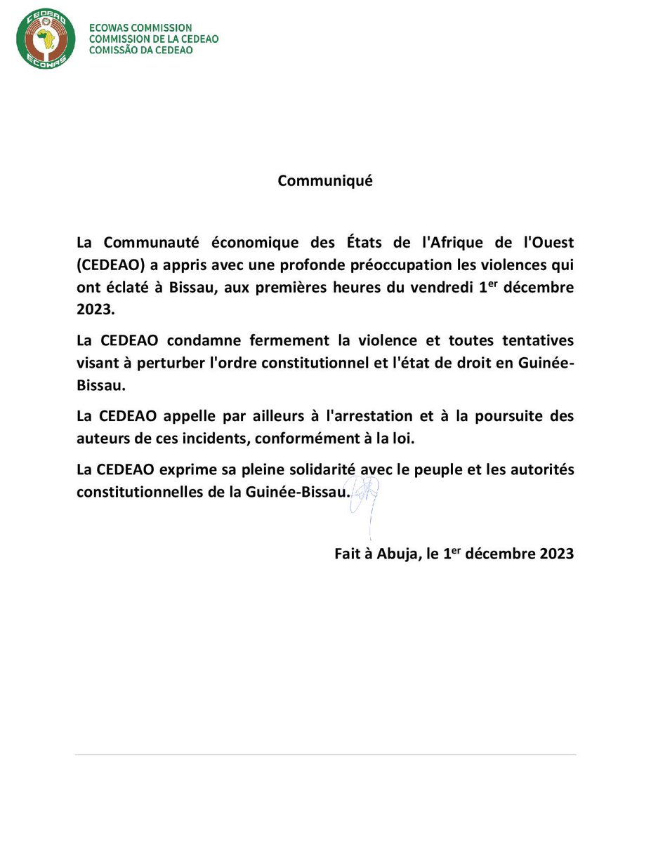 LeDirect_'s tweet photo. #LeDirect ⚡#infos /Communiqué de la #CEDEAO concernant les manifestations de "tensions" en #GuinéeBissau. https://t.co/kIrQuJNKTi