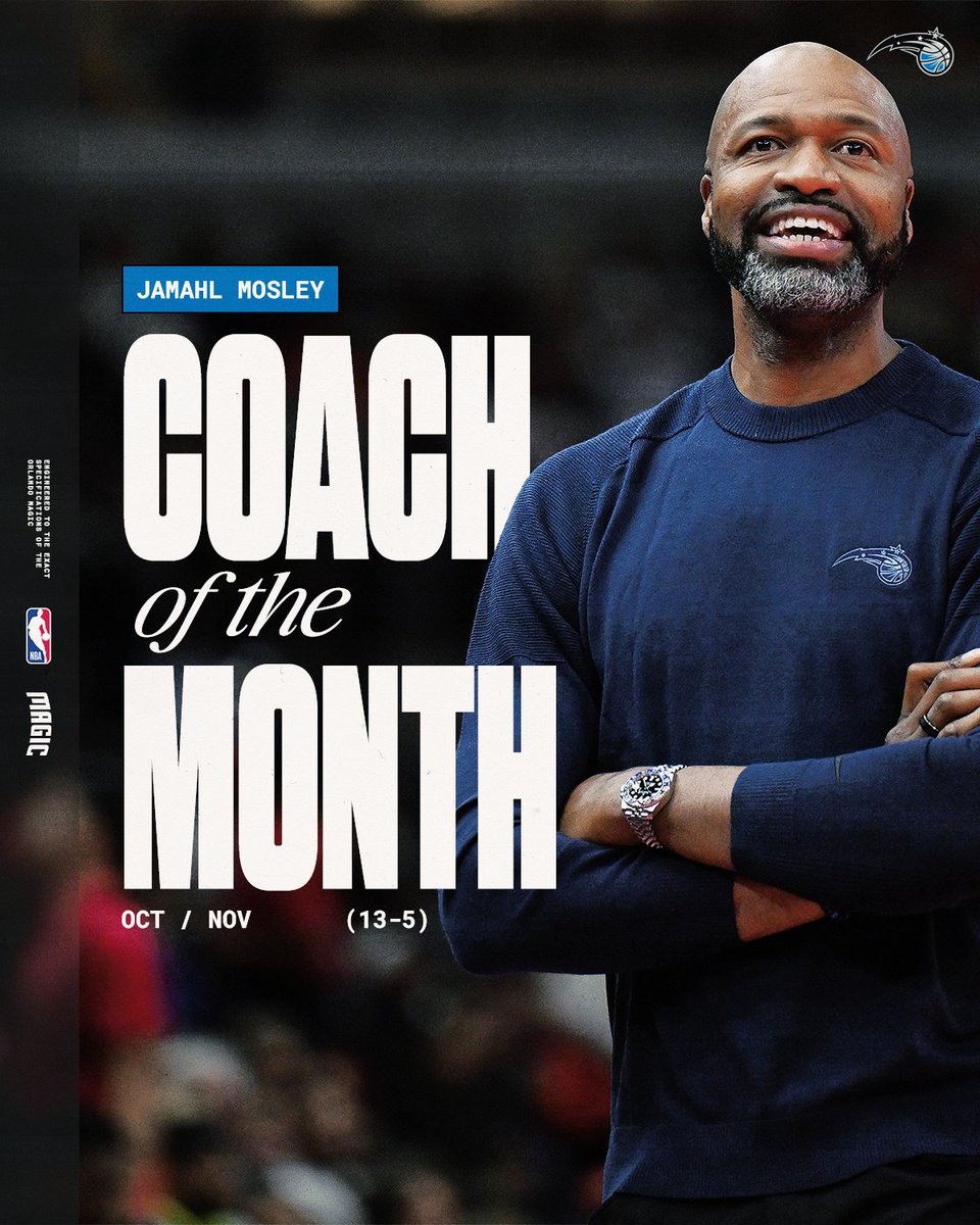 Head Coach Jamahl Mosley has been named the NBA’s Eastern Conference Coach of the Month