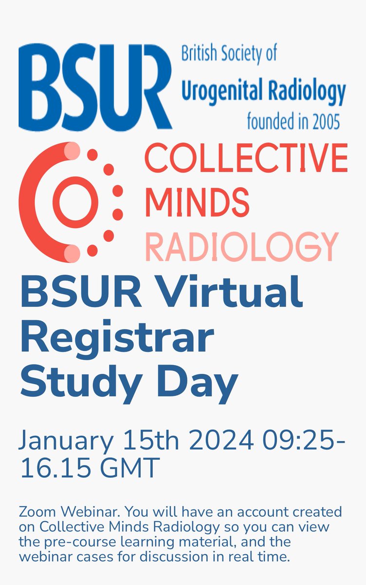 Registrations open for the 3rd virtual BSUR Registrar Study day -  Benign disease | 15th January 2024 |Register here: courses.cmrad.com/bsur-2023-1-0 |