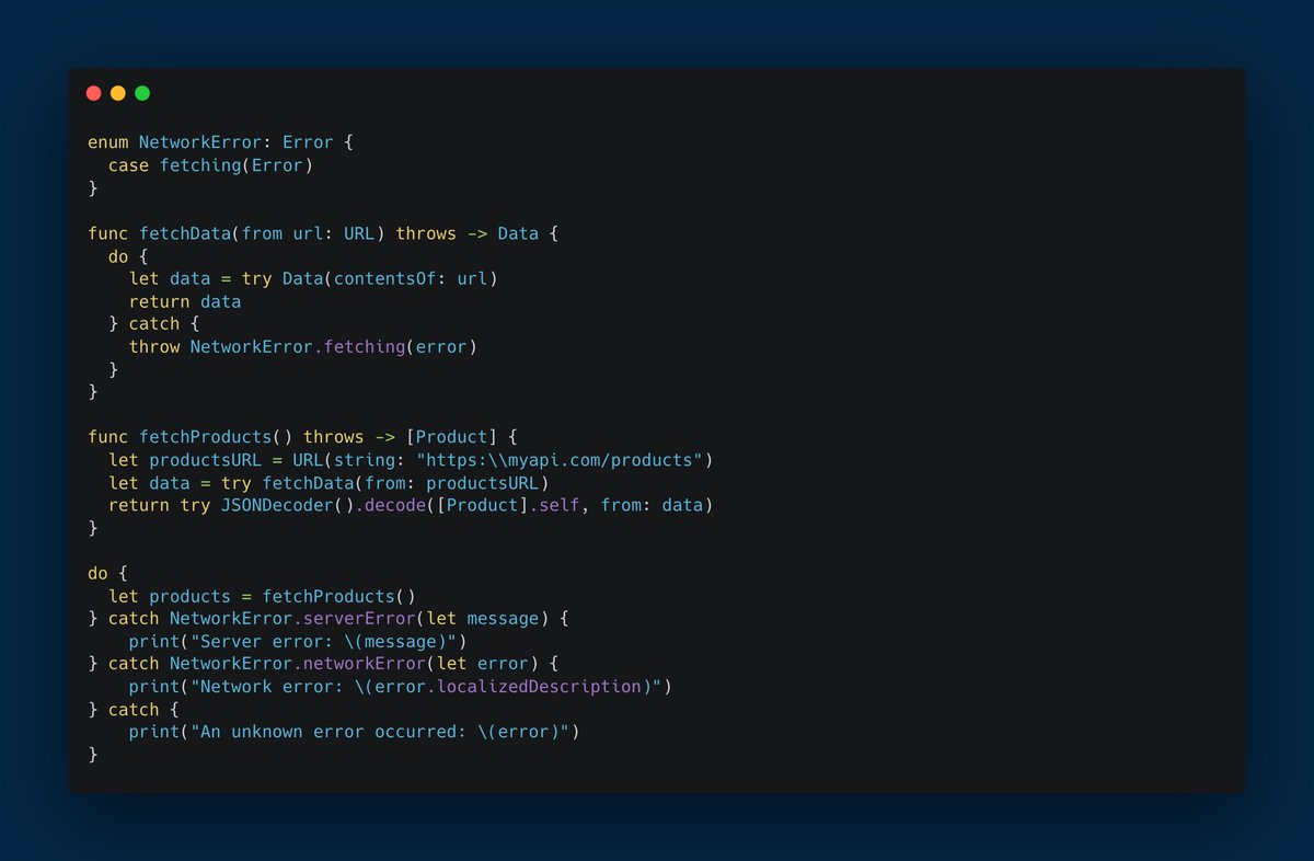 brunolorenzop's tweet image. I&apos;ve been using throws over Result type for a while

I found it easier to handle and propagate errors

#swiftlang #iosprogramming