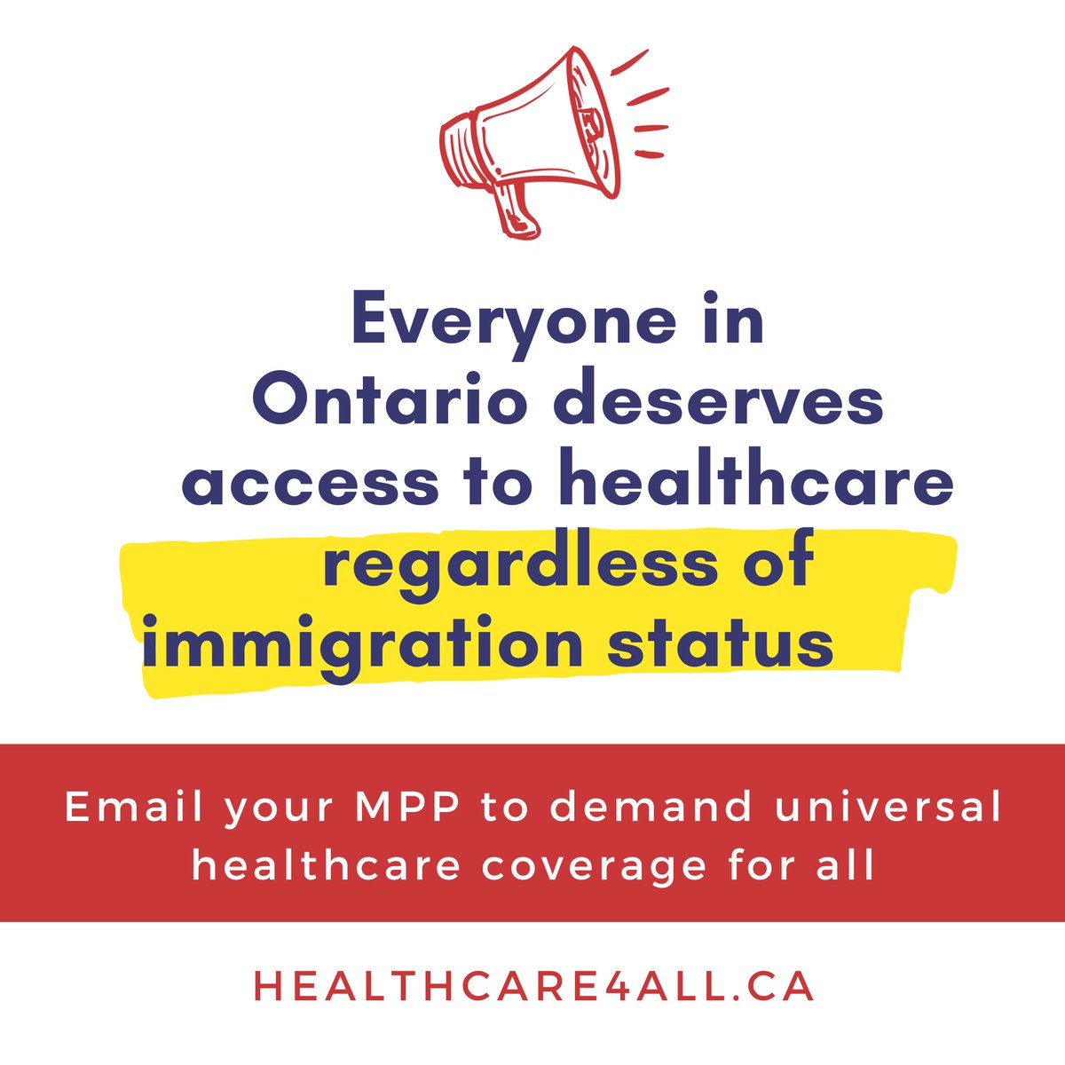 ATTENTION: At the beginning of this year, @fordnation cut access to #healthcare for the uninsured. Send an e-mail to Premier Ford & Health Minister @SylviaJonesMPP demanding free, universal, and accessible #Healthcare4All: healthcare4all.ca #StatusForAll #Justice4Workers