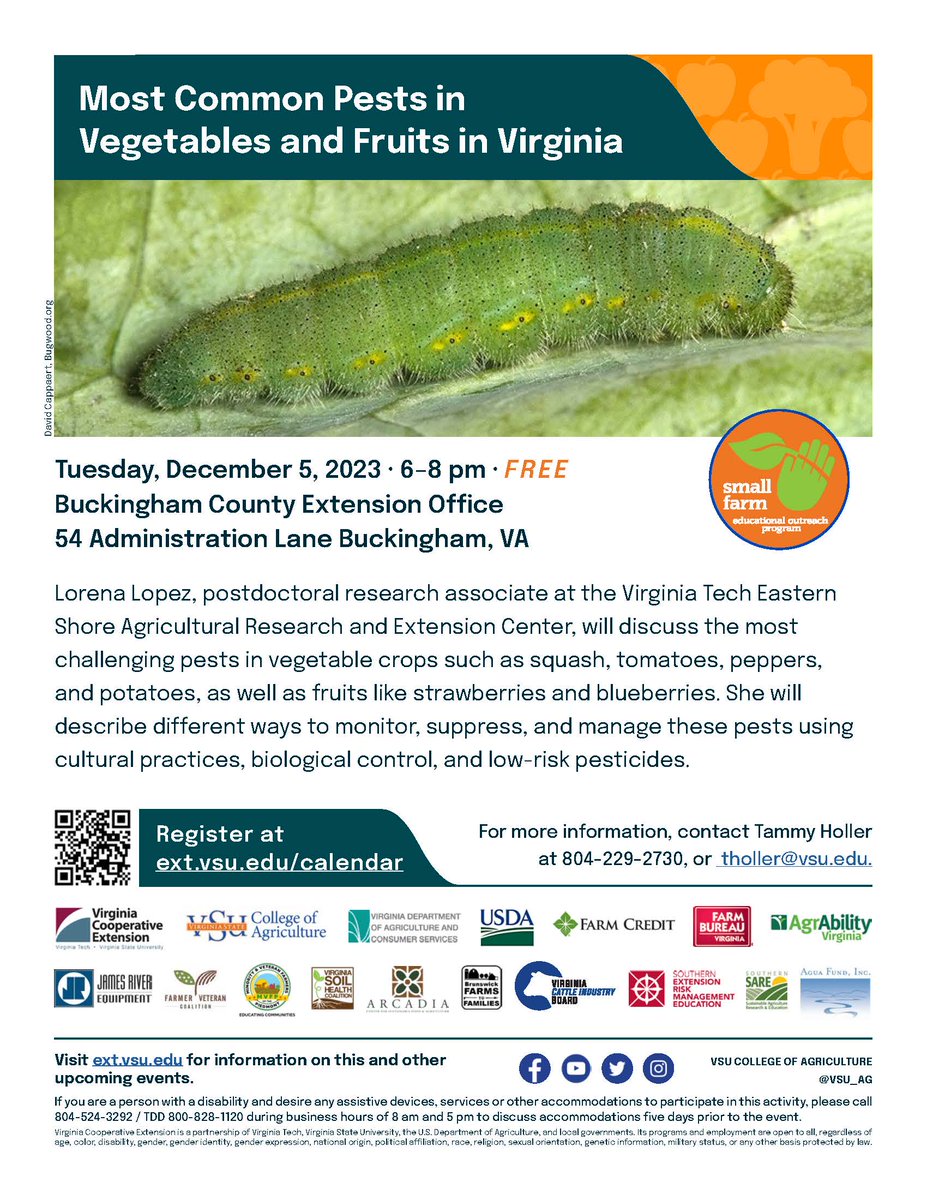 If you are a small grower in the area (Buckingham, VA), join us tomorrow! #vegetables #fruits #pestmanagement