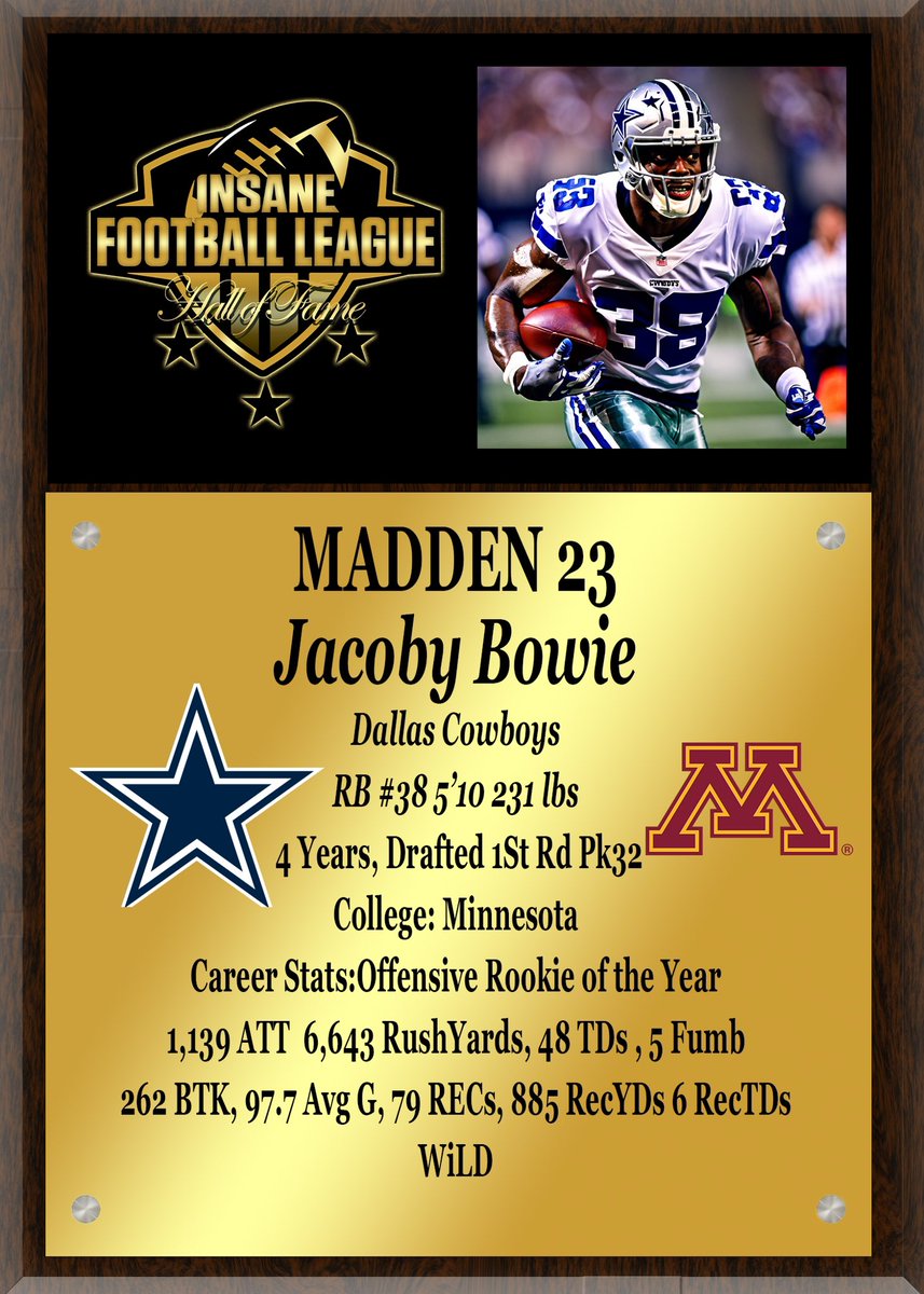 InsaneSimLG's tweet photo. #InsaneHallOfFame Inductee Dallas Cowboys Jacoby Bowie the powerful runner was hard to bring down but was fun to watch! One of Coach WiLDs fav RBs in his history of coaching! #Franchisnation https://t.co/WKmEayMPW1