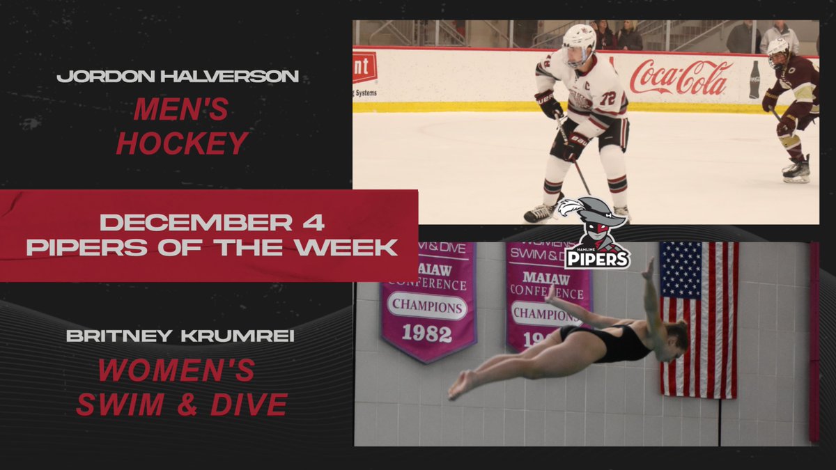 HUPipers's tweet photo. December 4 Pipers of the Week!

M 🏒 | Jordon Halverson (https://t.co/SuPZioDe49)

W 🏊‍♀️ | Britney Krumrei (https://t.co/0o0lxZh4Rr) https://t.co/YjafvZ9de5