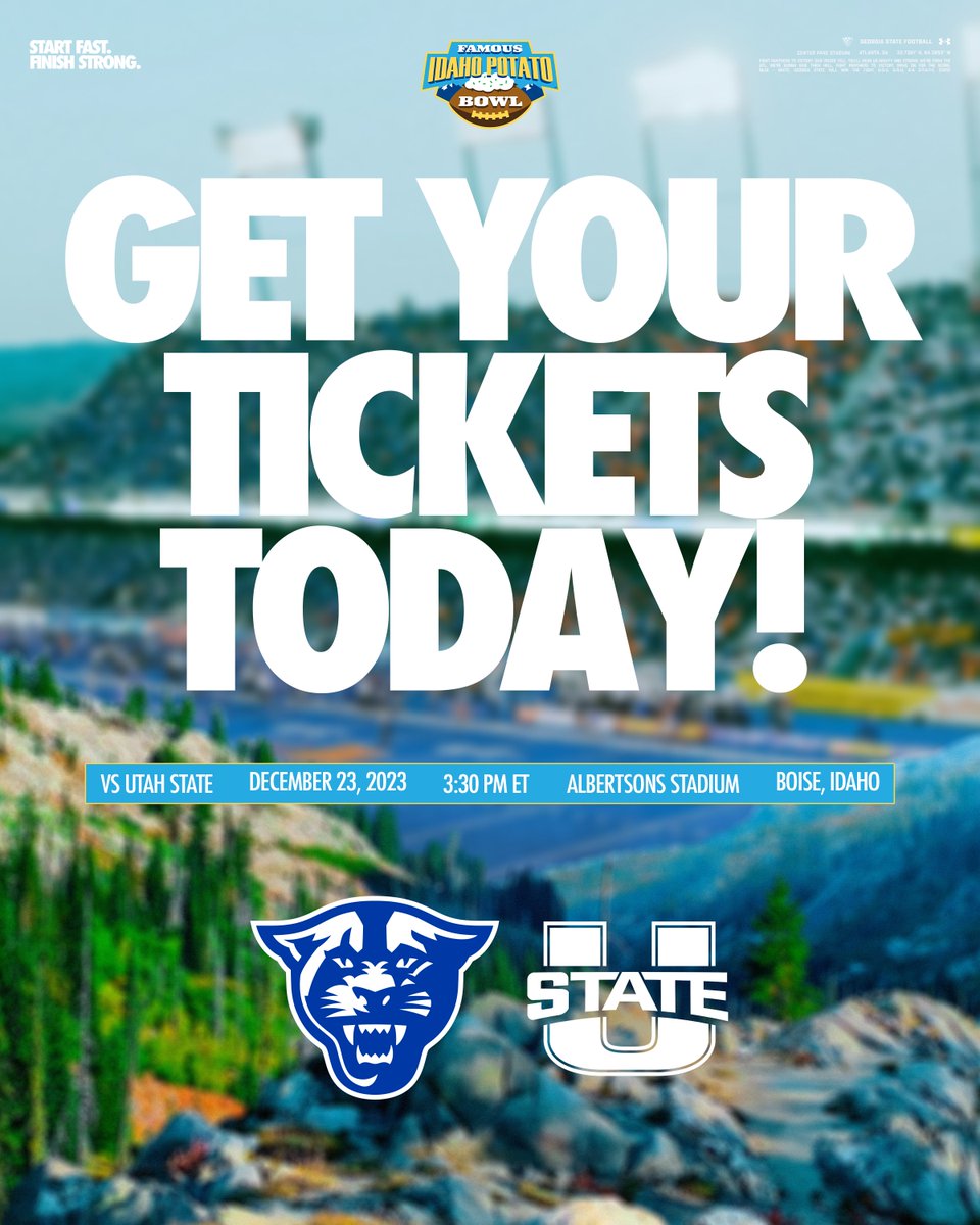 𝗟𝗘𝗧'𝗦 𝗚𝗢 𝗕𝗢𝗪𝗟𝗜𝗡𝗚! 🏔

Get your 2023 Famous Idaho Potato Bowl tickets today! All tickets purchased directly through this link benefit Georgia State Athletics.

🎟️: bit.ly/GSU2023Bowl

#LightItBlue | #BeatUtahState