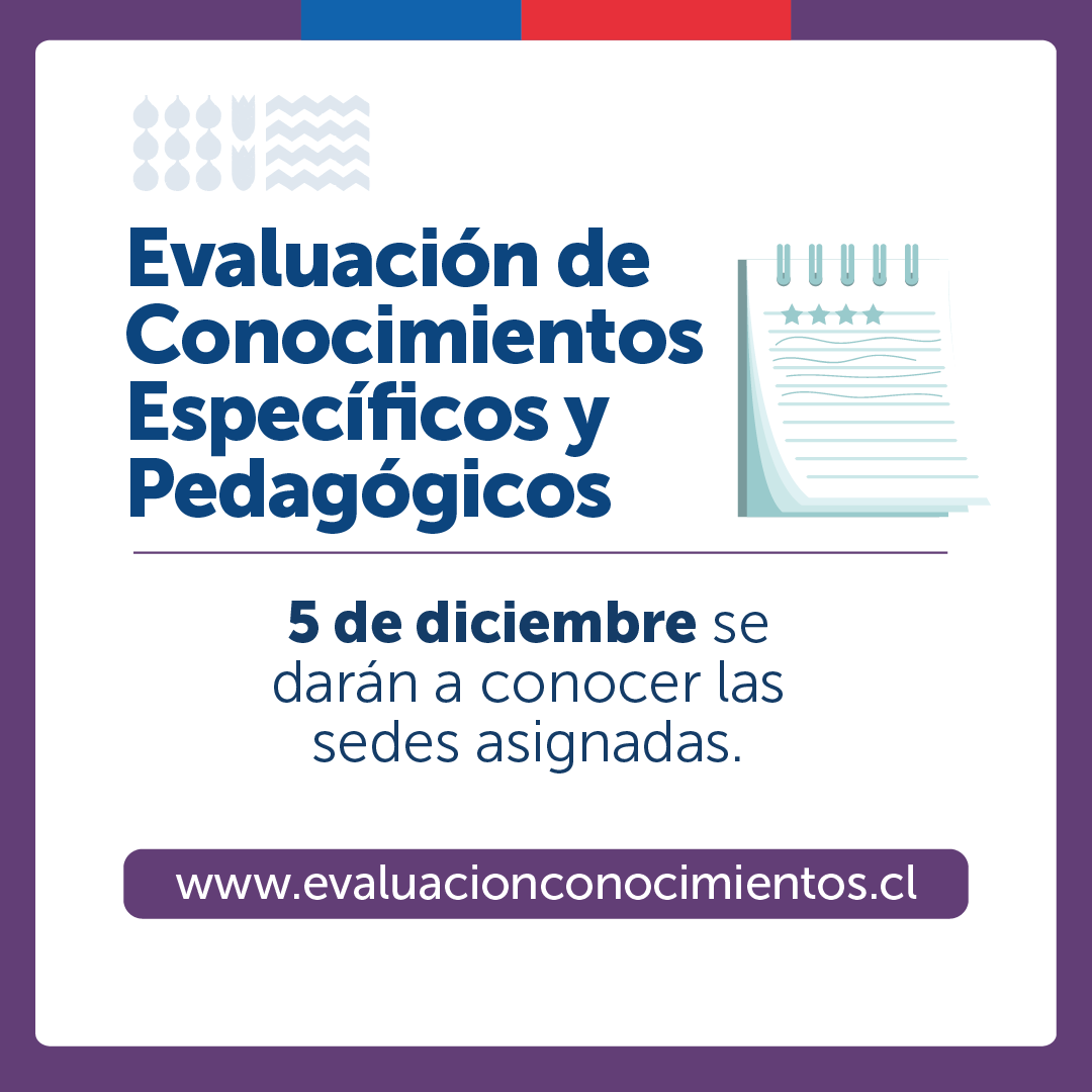 CPEIP_mineduc's tweet photo. Este miércoles 5 de diciembre se darán a conocer las sedes de rendición de la Evaluación de Conocimientos Específicos y Pedagógicos #ECEP a cargo de la @agenciaeduca 
La información será enviada a los correos validados previamente por cada docente. https://t.co/qiDpoYl7VG