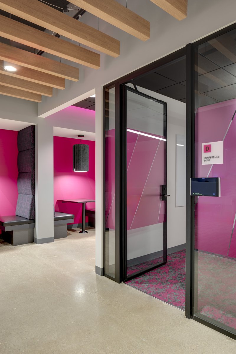Check out our latest project with @TMobile at their Regional Office in Dulles, VA! The vibrant magenta color speaks for itself. We're proud to have collaborated with the architects at Perspective and General Contractors at @HITTContracting on this impressive installation.